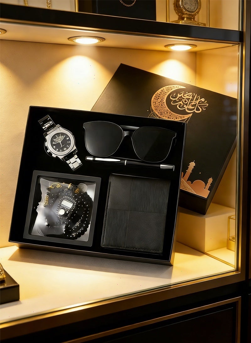 Yoawllty Men's Gift Set: Luxury Six-Piece Elegant Gift Box for Gentlemen—Includes Watch, Sunglasses, Leather Wallet, Fountain Pen, Bracelet, and Electronic Counter. Perfect for Valentine's Day, Father's Day, Birthdays, and Anniversaries. - Image 2